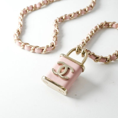 シャネル CHANEL ネックレス ペンダント チョーカー ピンク ゴールド ココマーク パドロック 2連 チェーン