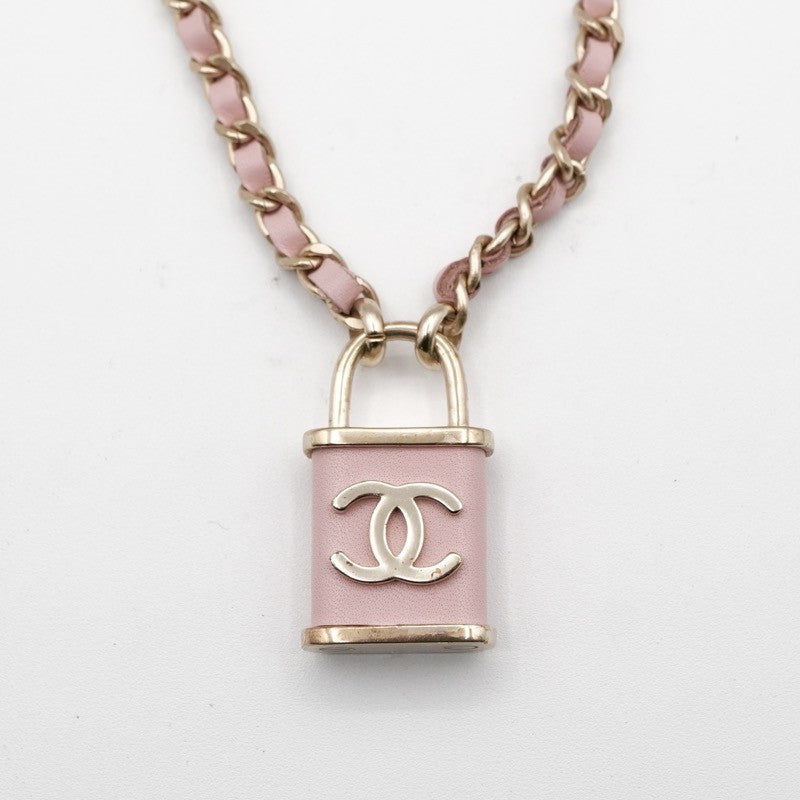 シャネル CHANEL ネックレス ペンダント チョーカー ピンク ゴールド ココマーク パドロック 2連 チェーン