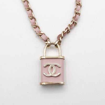 シャネル CHANEL ネックレス ペンダント チョーカー ピンク ゴールド ココマーク パドロック 2連 チェーン