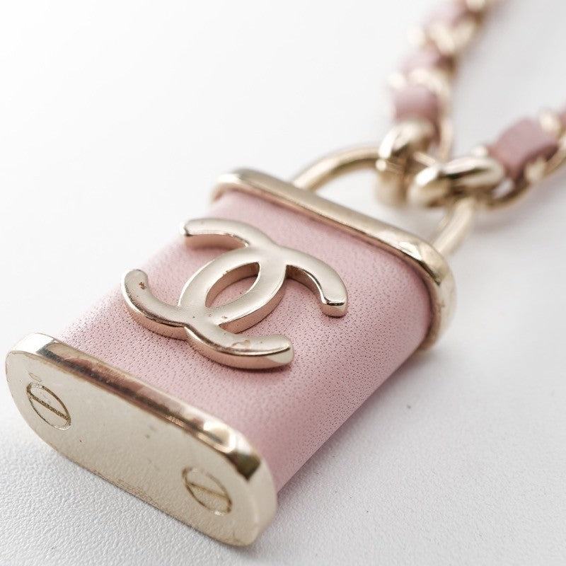 シャネル CHANEL ネックレス ペンダント チョーカー ピンク ゴールド ココマーク パドロック 2連 チェーン