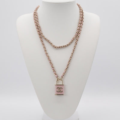 シャネル CHANEL ネックレス ペンダント チョーカー ピンク ゴールド ココマーク パドロック 2連 チェーン