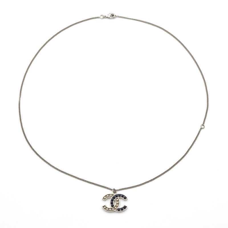シャネル CHANEL ネックレス ペンダント GP シルバー ネイビー ココマーク パール