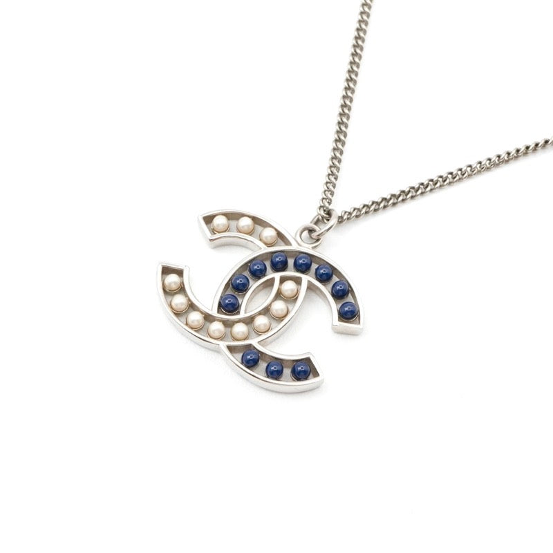 シャネル CHANEL ネックレス ペンダント GP シルバー ネイビー ココマーク パール