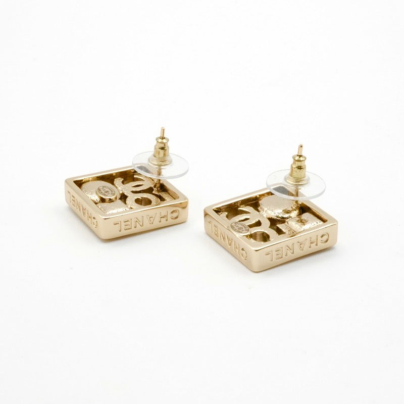 Chanel Earrings Gold Coco Mark Logo N5 Pearl Rhinestone