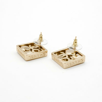 Chanel Earrings Gold Coco Mark Logo N5 Pearl Rhinestone
