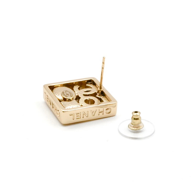 Chanel Earrings Gold Coco Mark Logo N5 Pearl Rhinestone