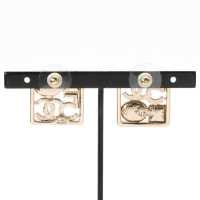 Chanel Earrings Gold Coco Mark Logo N5 Pearl Rhinestone