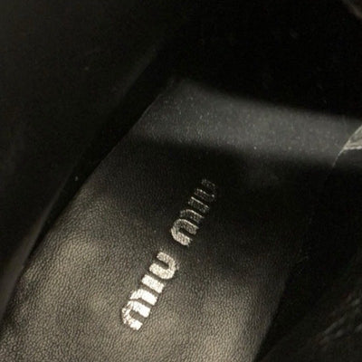 ミュウミュウ MIUMIU ブーツ ショートブーツ 靴 シューズ レザー ブラック 黒 レースアップ ビジュー