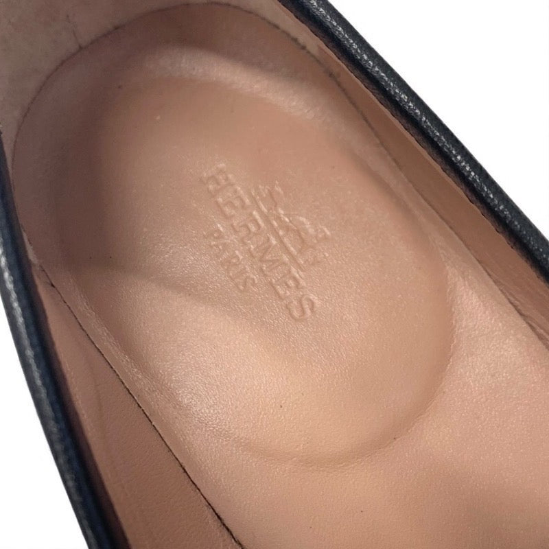 エルメス HERMES パリ ローファー 革靴 靴 シューズ レザー ブラック 黒 シルバー モカシン フラットシューズ H金具