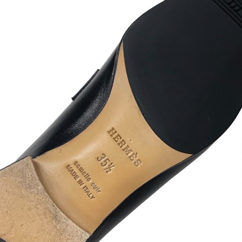 エルメス HERMES パリ ローファー 革靴 靴 シューズ レザー ブラック 黒 シルバー モカシン フラットシューズ H金具