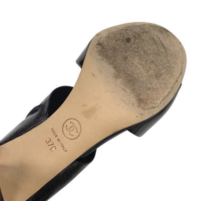 シャネル CHANEL サンダル 靴 シューズ レザー パテント ブラック ココマーク シワ加工