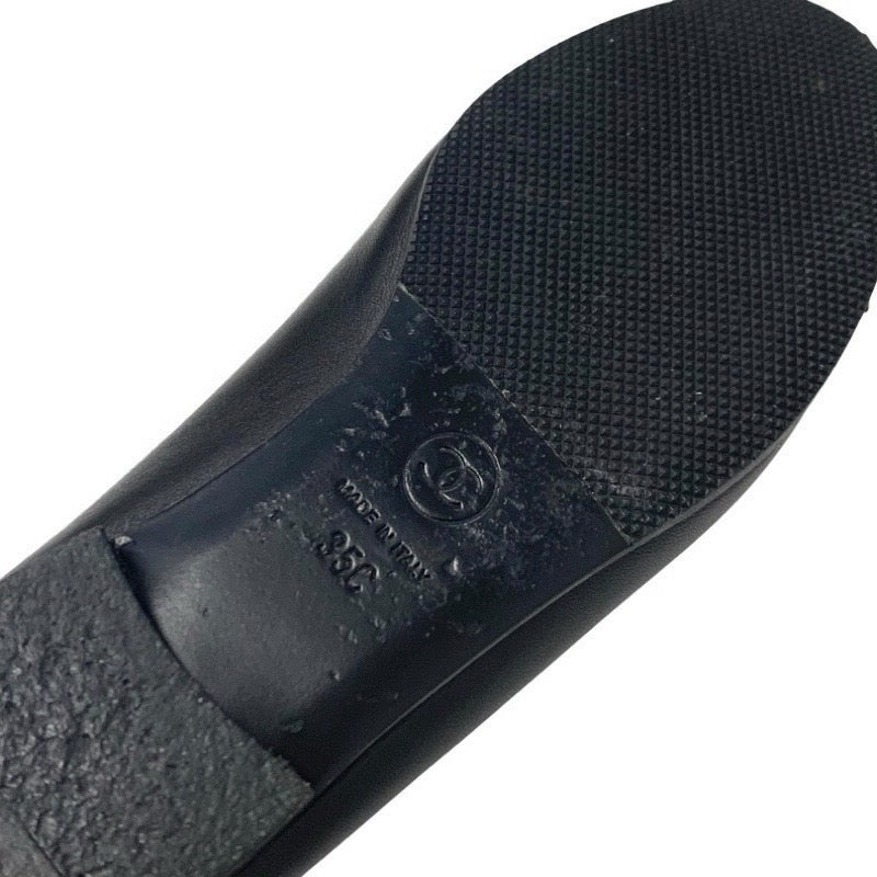 シャネル CHANEL フラットシューズ 靴 シューズ レザー パテント ブラック 黒 ココマーク リボン バレリーナ バレエシューズ