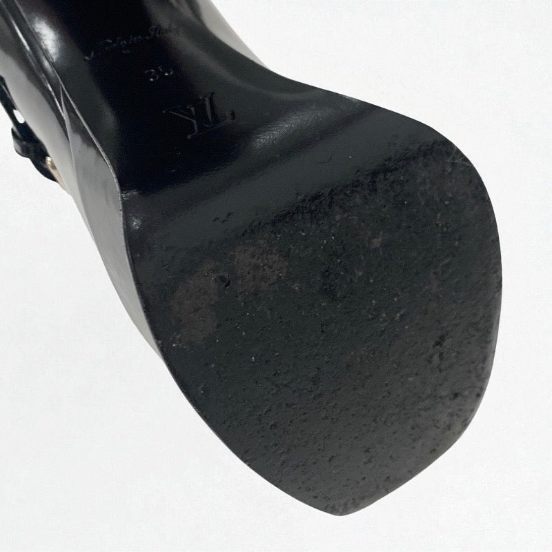 ルイヴィトン LOUIS VUITTON フェイムライン パンプス 靴 シューズ レザー ブラック 黒 LVロゴ ストラップ サンダル プラットフォーム