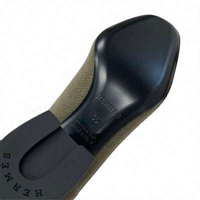 エルメス HERMES ヴォルヴェール ブーツ ショートブーツ 靴 シューズ ファブリック レザー カーキ 未使用 ニット エクスリブリス