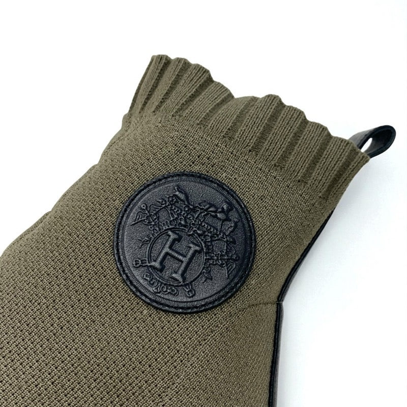 エルメス HERMES ヴォルヴェール ブーツ ショートブーツ 靴 シューズ ファブリック レザー カーキ 未使用 ニット エクスリブリス