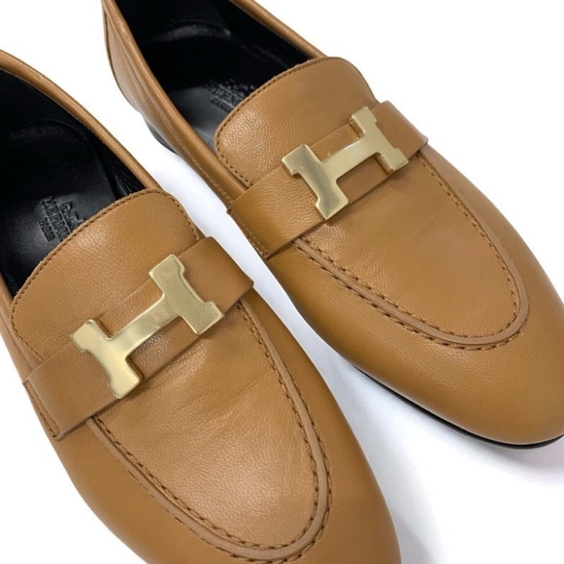 エルメス HERMES パリ ローファー 革靴 靴 シューズ レザー ナチュラル モカシン H金具