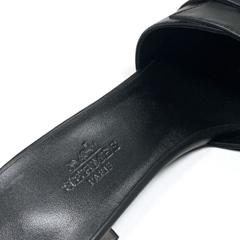 エルメス HERMES ジジ サンダル 靴 シューズ レザー ブラック シルバー ケリー金具 ミュール