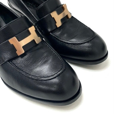 エルメス HERMES ドーフィン ローファー 革靴 靴 シューズ レザー ブラック 黒 ピンクゴールド H金具 ヒールローファー